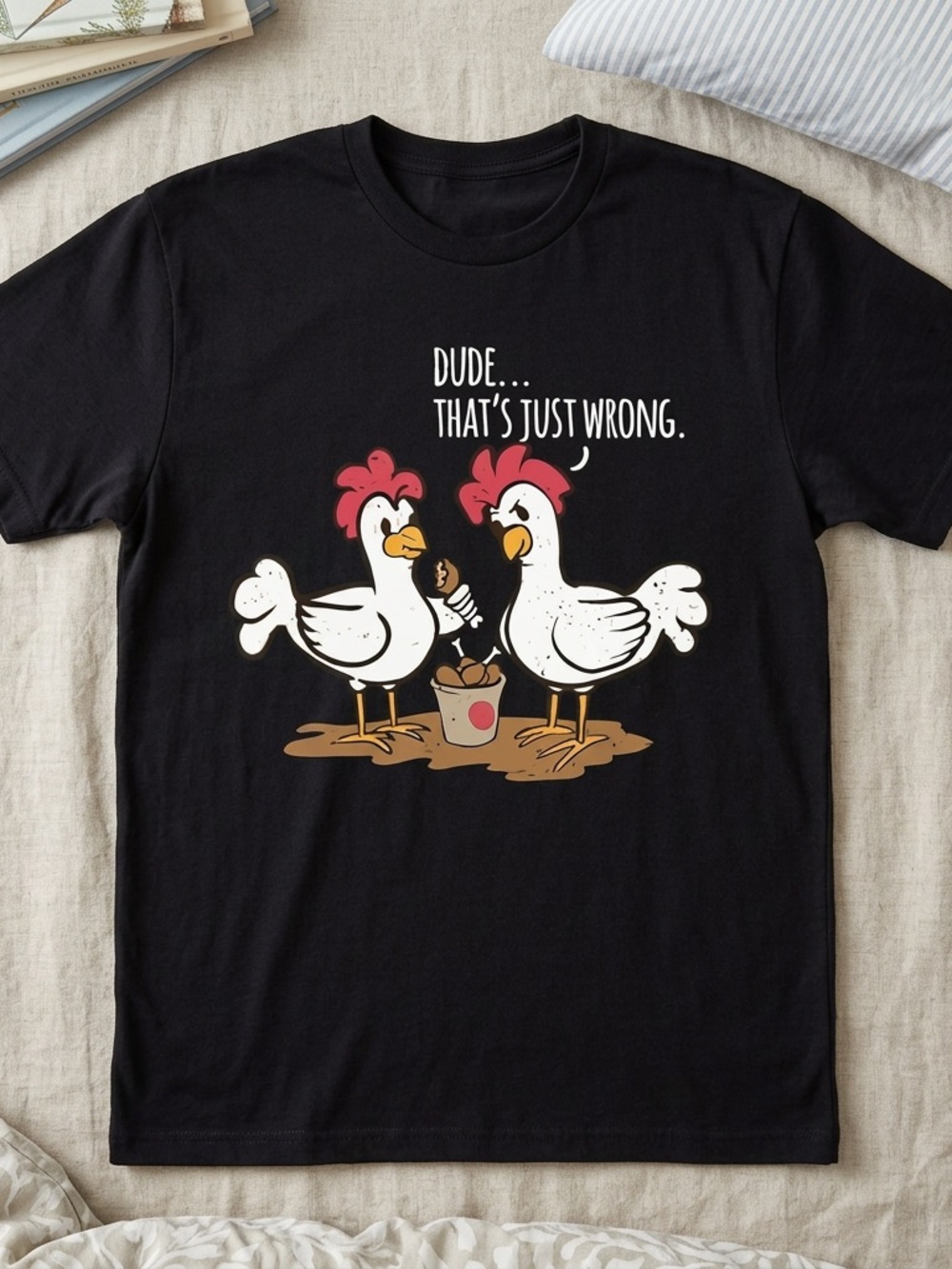 Black Short Sleeve Graphic Tee - Chickens "Dude... That's Just Wrong."